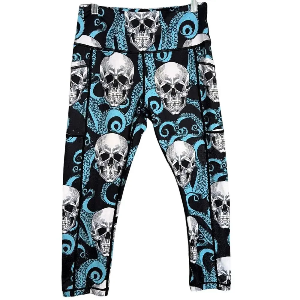 CVG Kraken Skull Octopus Cropped Leggings XS Side Pockets Gothic Activewear NWOT